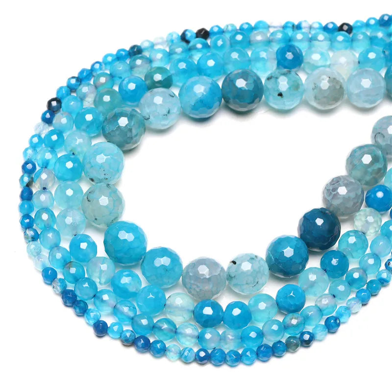 Wholesale Faceted Blue Dragon Agates Round Stone Loose Beads Size 6 8 10 12 mm for Jewelry Making Diy Bracelet