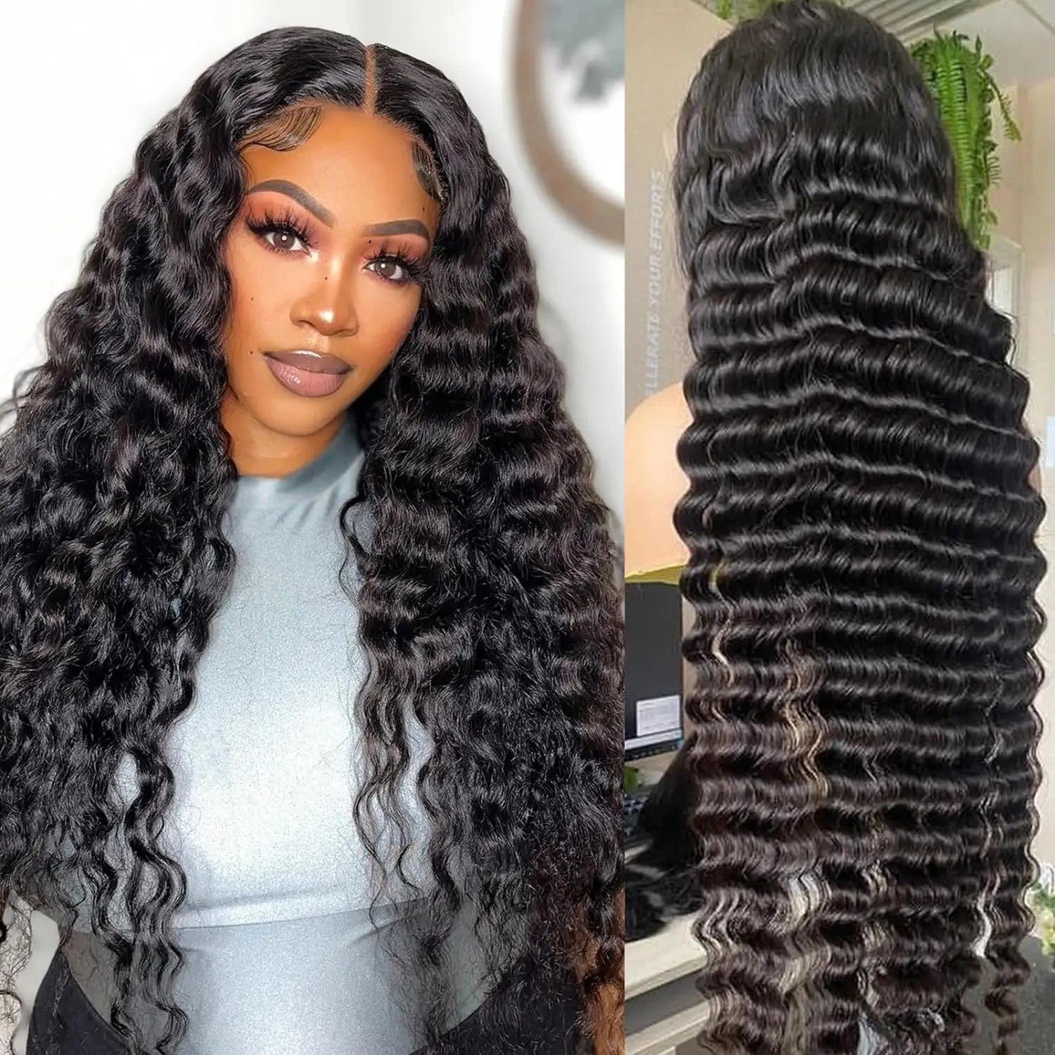 Long Brazilian Raw Virgin Remy Hair Natural Deep Wave Glueless Wig 13x6 Transparent HD Lace Frontal Wigs for Black Women
