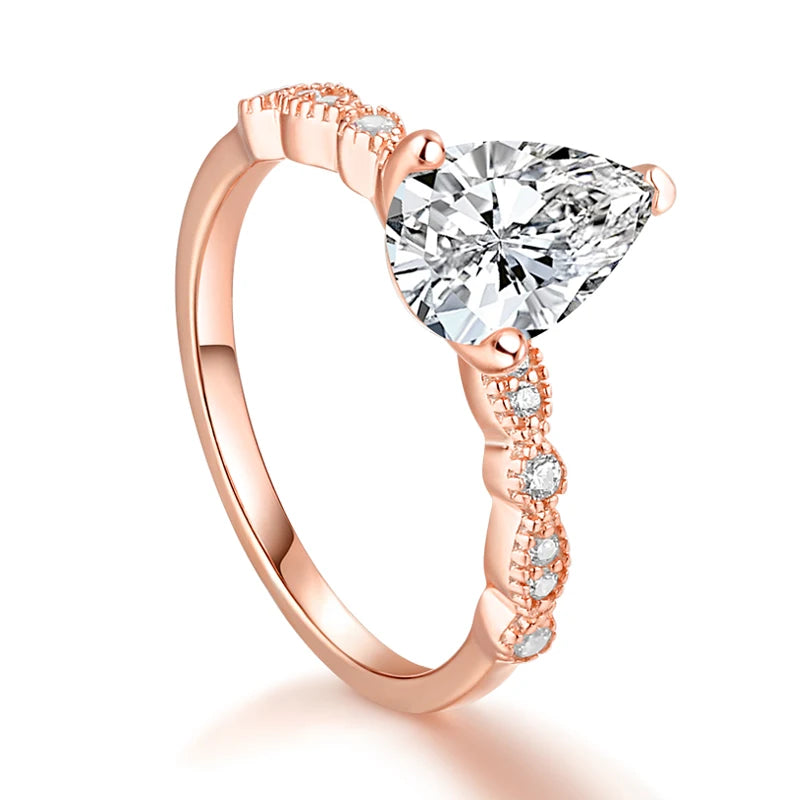 Wholesale 925 Sterling Silver White/Rose/Yellow Gold Plated Pear Shape Cubic Zirconia Diamond Wedding Engagement Rings for Women