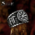 SS8-1194R Unique Design Stainless Steel Viking Runes Amulet Vegvisir Ring Compass Ring Classic Jewelry for Men Gift