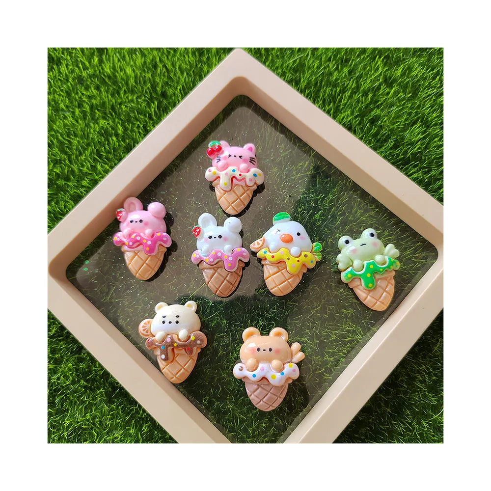 Kawaii Cartoon Animal Frog Rabbit Ice Cream Flat Back Resin Cabochons Scrapbooking DIY Jewelry Crafts Decoration Accessories