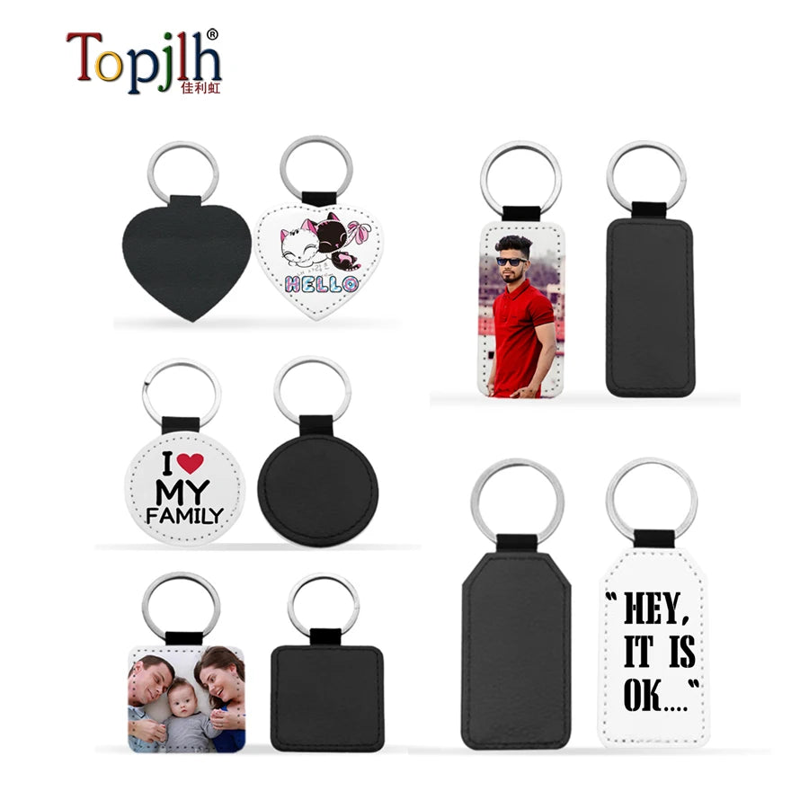 Topjlh Sublimation High Service Efficiency Printing Sublimation Blank Circle PU Leather Round Custom Photo Keyring Key Chain
