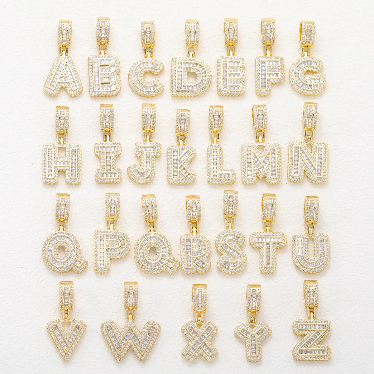 Fashion Gold 26 White CZ Letters Charm Pendant Crystal Cubic Zircon Beads Charm for DIY Making Jewelry Finding Supply