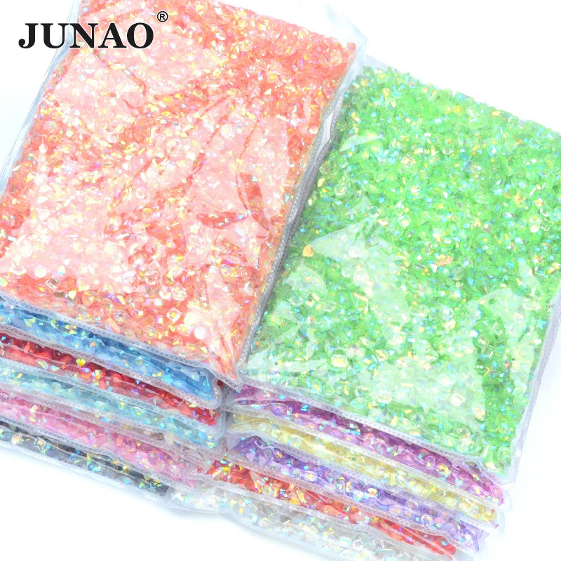 JUNAO Bulk Package Mix Shape Glue on Crystal Stones Non Hotfix Strass Flatback Resin Rhinestones for Nail Art Decoration