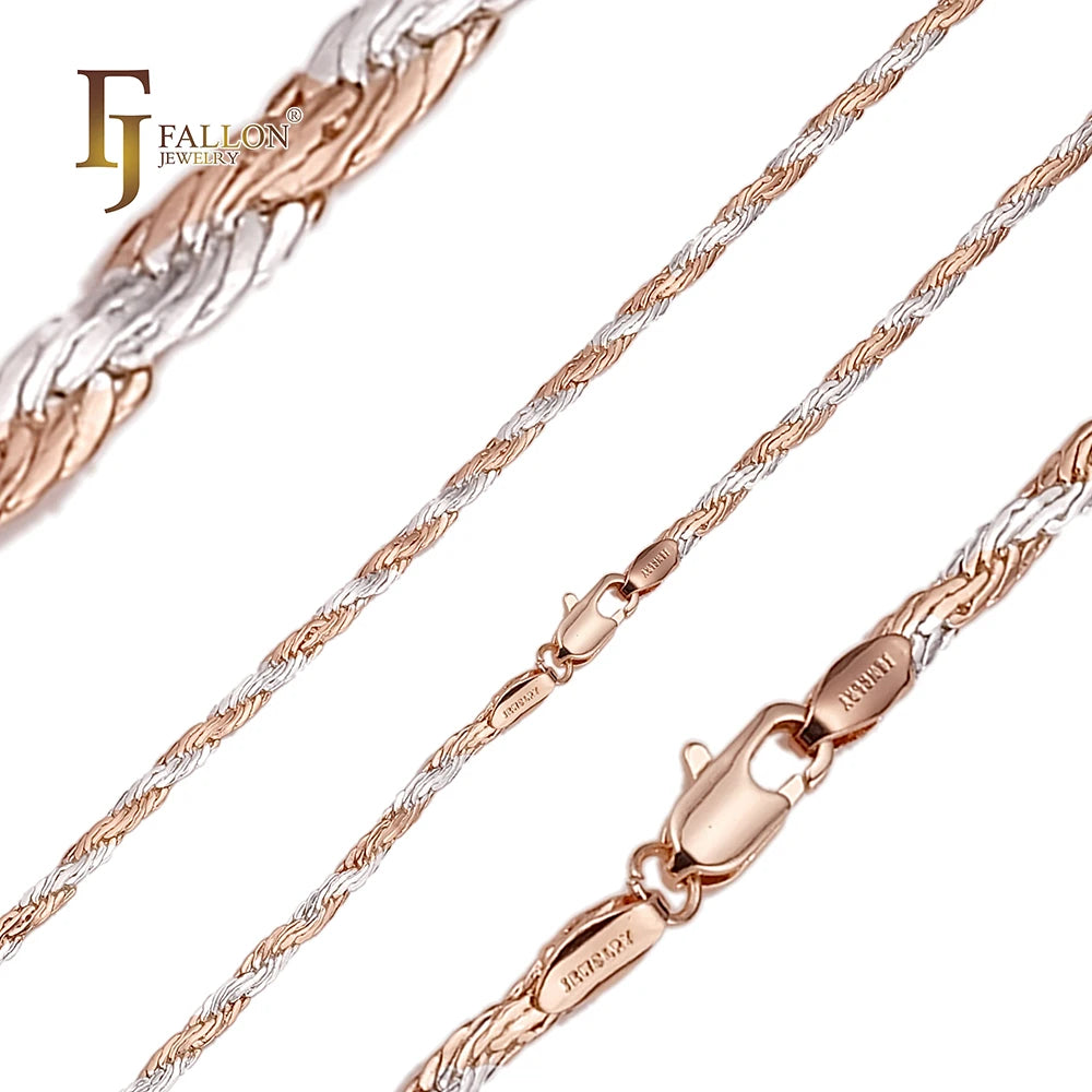 3mm 18cm FJ Fallon Fashion Jewelry Fancy Multi C Link Rope Chain Bracelets Plated in Rose Gold Two Tone Brass Based