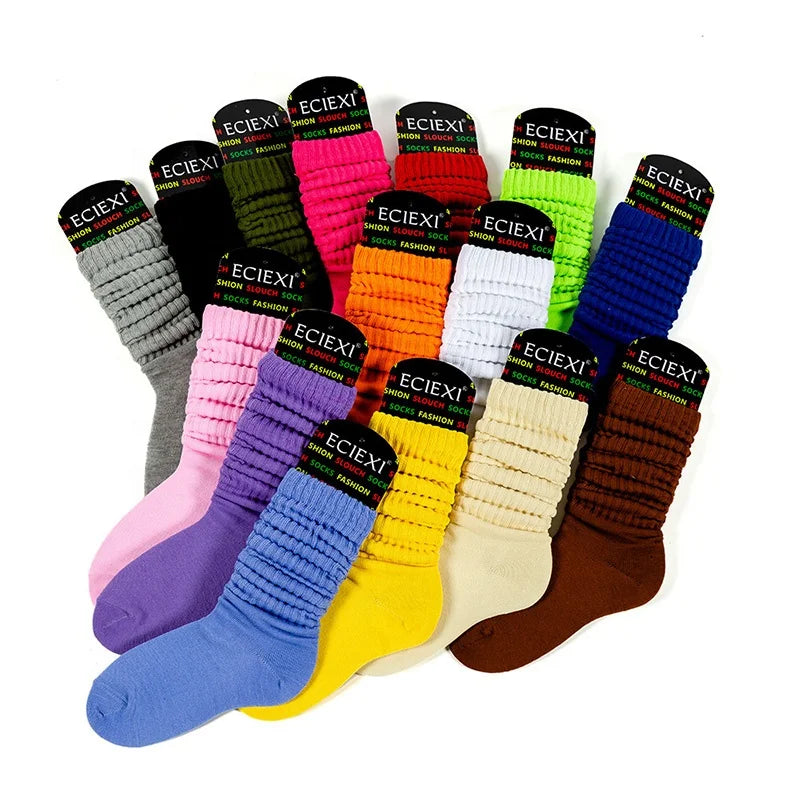 Wholesale Solid Color Extra Long Stack Scrunch Socks Ribbed Scrunchy Slouch Socks for Women