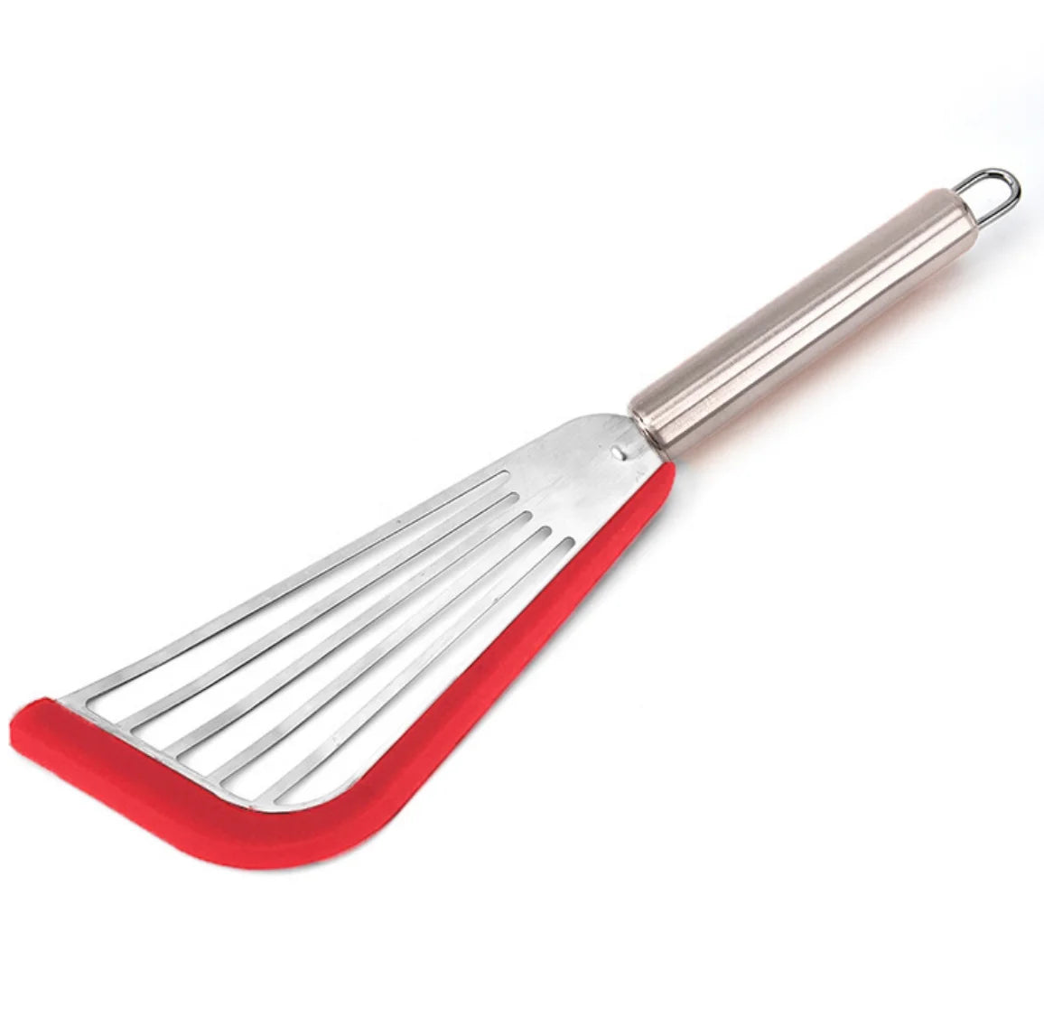 Kitchen Stainless Steel Spatula with Silicone Top Long Shape Box Packed-Soft Side Slotted Spatula Drain Spatula for Cooking