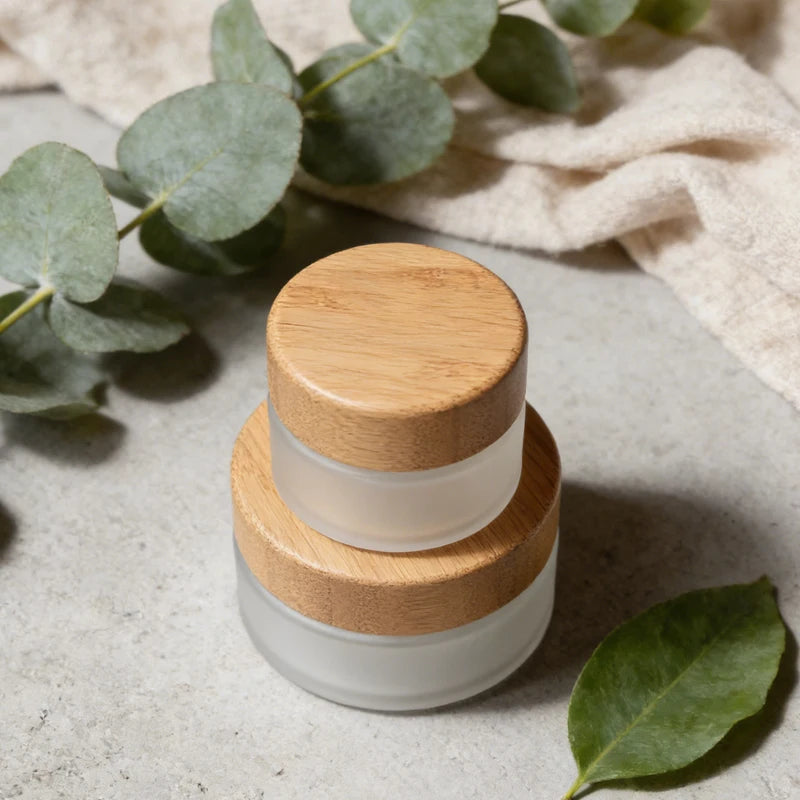 30ml 50ml 100ml 150ml Frosted Glass Bottle Cream Jar With Bamboo Lid Glass Jar With Bamboo Lid Bamboo Cream Jar