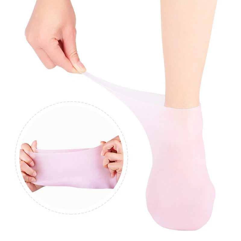 High Elastic Silicone Gel Socks with Moisturizer Solid Pattern Available in Pink White Skin Color Model FF6042