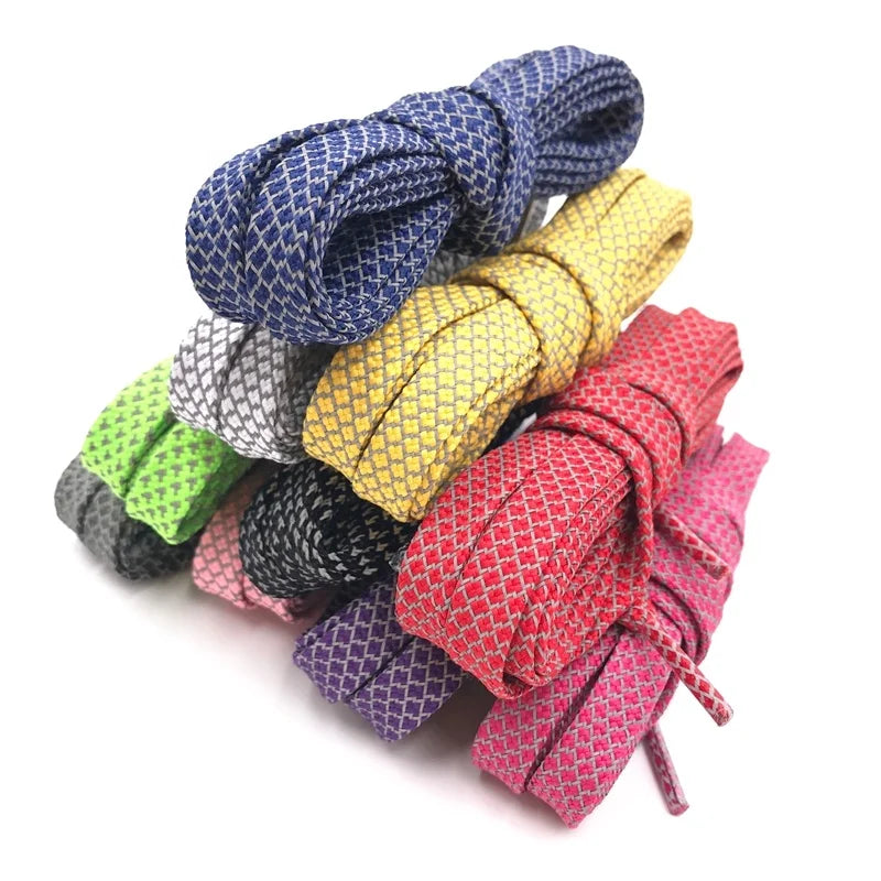 Free Sample Colored Sport Sneaker Style Flat Reflective Shoelaces 8mm Width Polyester Transparent Tips 100cm/120cm Length