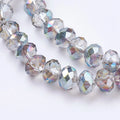 10 Strands 8mm Light Grey Plated Faceted Rondelle Electroplate Glass Beads
