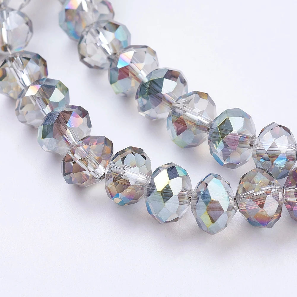 10 Strands 8mm Light Grey Plated Faceted Rondelle Electroplate Glass Beads