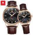 OLEVS 7039 Odm Classic Business Oem Custom logo Genuine Leather Moon Phase Automatic Waterproof Lady Mechanical Watch for Men