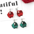 Exaggerated Red Rose Petal Tassel Earrings Retro New Year Bride Silver Needle Women's Earrings Jewelry
