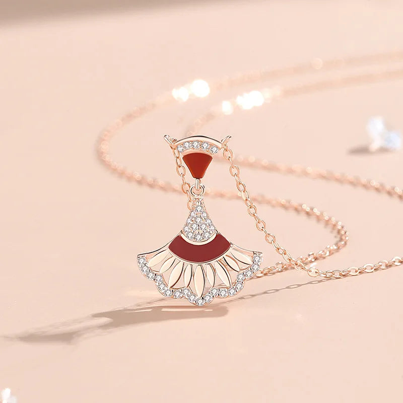 Acme  New Arrival Sector Semicircle Pendant Necklace 925 Sterling Silver  Natural Red Agate Collar Chain Necklace