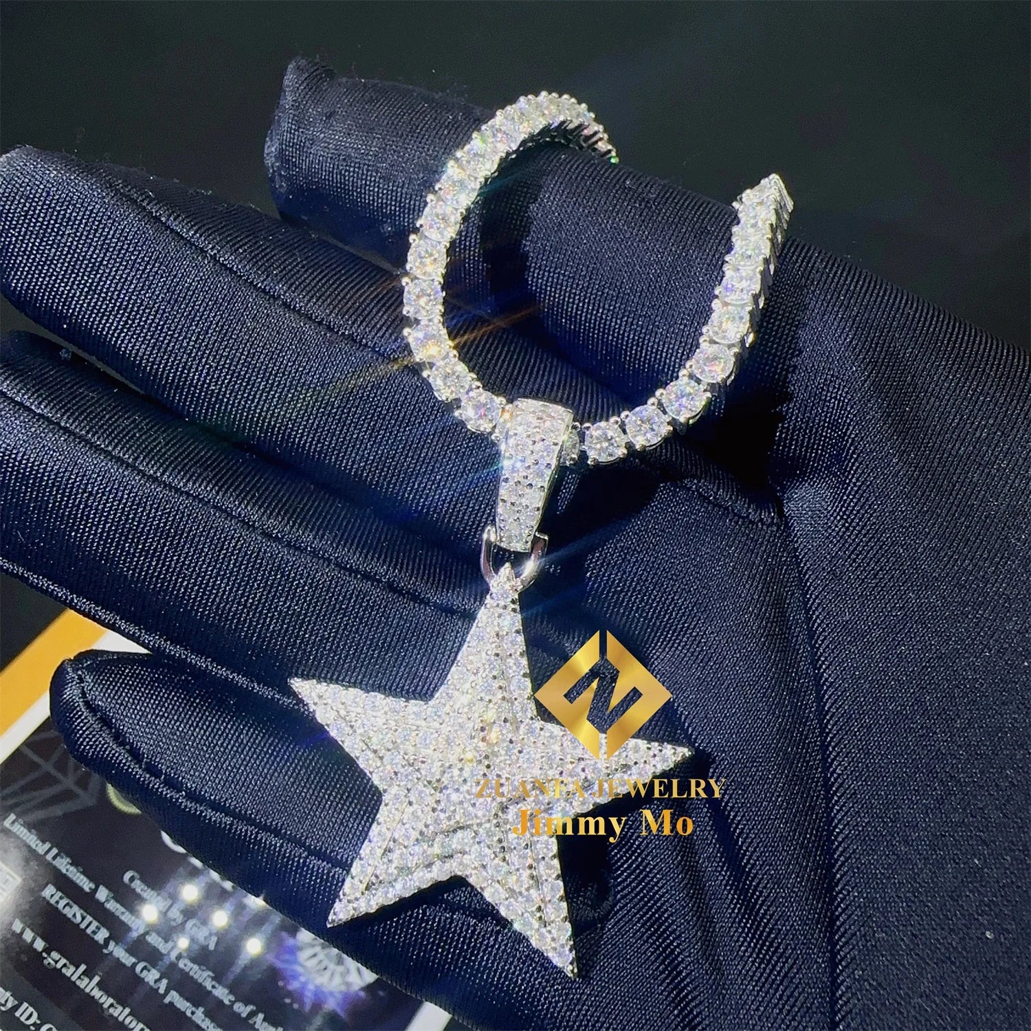 Pass Diamond Tester Iced Out Shining Luxury Jewelry 925 Silver D VVS1 Moissanite  Diamond Star Pendant Necklace Gift