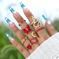 Luxury Red Crystal Stone Heart Butterfly Joint Ring Sets for Women Snake Geometry Party Jewelry Anillo 7pcs/sets