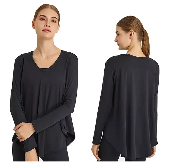 Oversize Workout Yoga Top Long Sleeve Irregular Hem Running Top Fitness Loose T Shirt Sportswear for Women