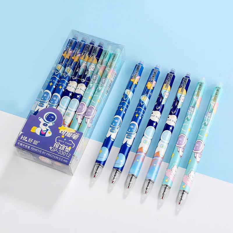 Cartoon Button Erasable Pen Suitable for Primary School Students Erasable Gel Pen 0.5mm Black and Blue Pen Office Supplies