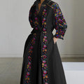 Vintage Bohemian A-Line Maxi Floral Dress Women Long Sleeve V-neck Lapel Flower Printed Pocket Natural Waistline Breathable