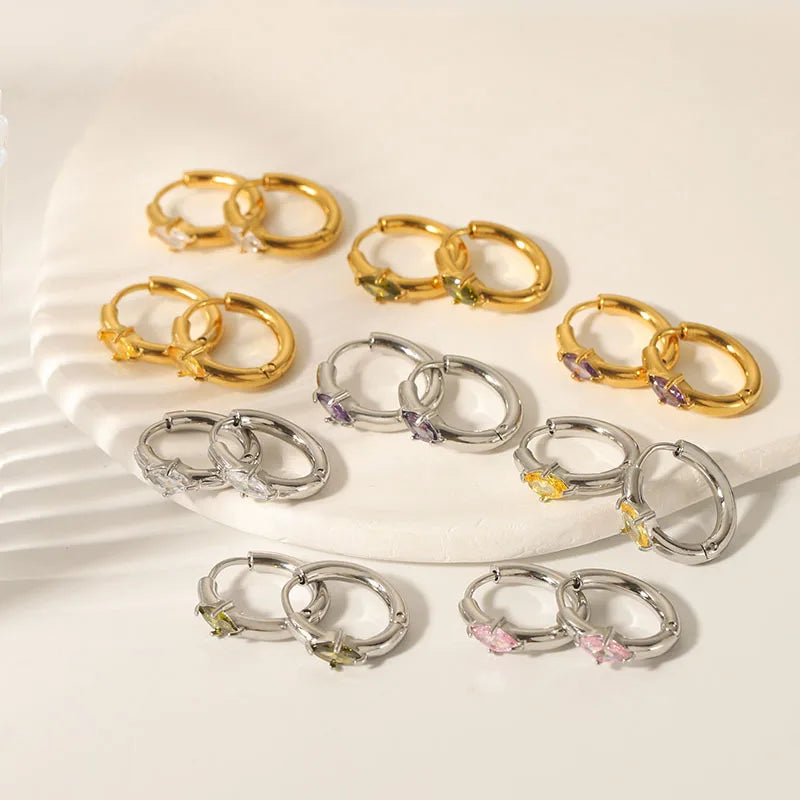 2025 Hypoallergenic Anti Tarnish Bijoux En Acier Inoxydable Women's Accessories Waterproof Zirconia Hoop Earrings For Women