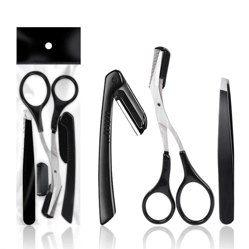 3pcs Eyebrow Trimmer Set Eyebrow Razor Scraping Comb Eyebrow Clip Scissors Tweezers Stainless Makeup Tool Set