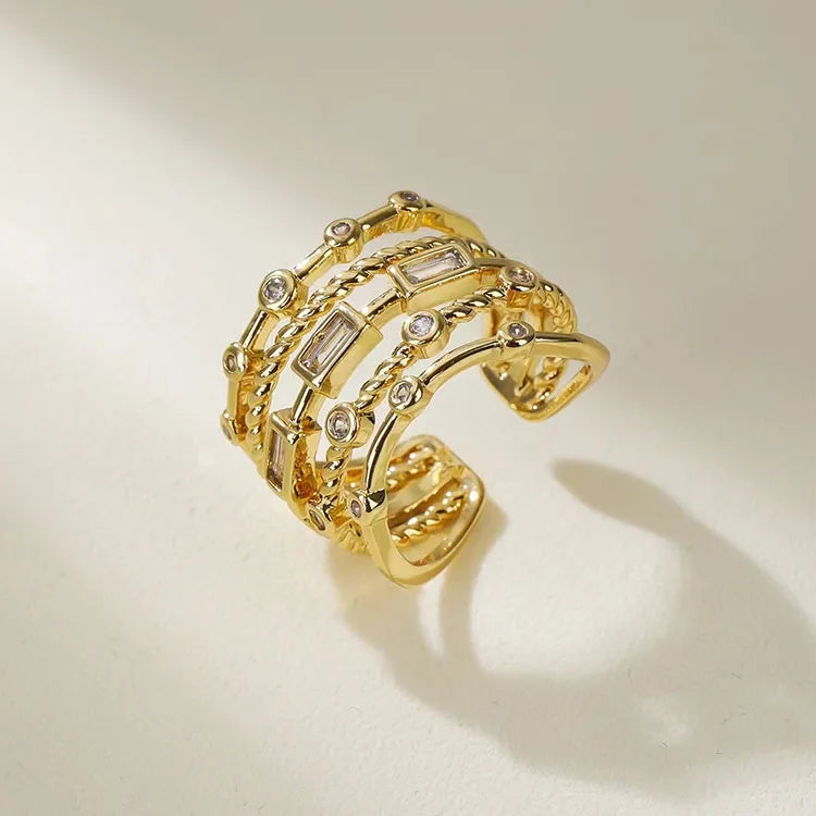 RM1566 Chic 18K Gold Petite Diamond CZ Heart Multi Layer Watch Band Buckle Stacking Rings Engagement Ring Gift for Her