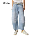 For 2025 New Women's Casual Breathable Summer/Winter Loose Straight Mid Waist Washed Denim Pants