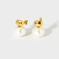 Elegant 18K Gold Plated Stainless Steel Trendy Oval Shaped Imitation Pearl Geometric Stud Earrings for Women Wedding Party Gift