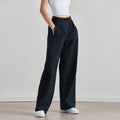 Woven new sports pants with casual wide legs and a hanging feel. Straight leg pants with raised waistline designslimming yoga