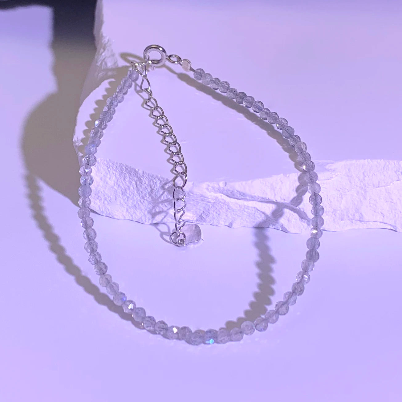 Natural Crystal 925 Silver Grey Moonstone Jewelry Labradorite Bracelet Gem Stone 2 Mm Beads Bracelets for Girl