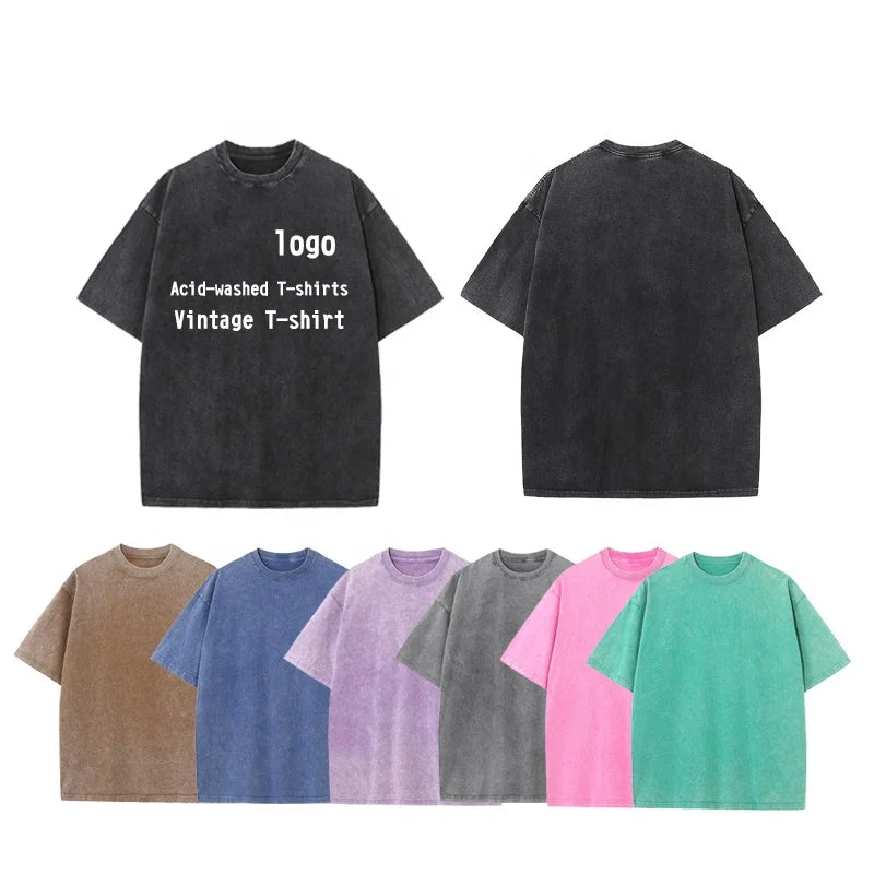 Custom Embroidered Printing Summer T Shirts Acid Wash T-shirt Wholesale Blank Distressed Washed Tshirts Logo