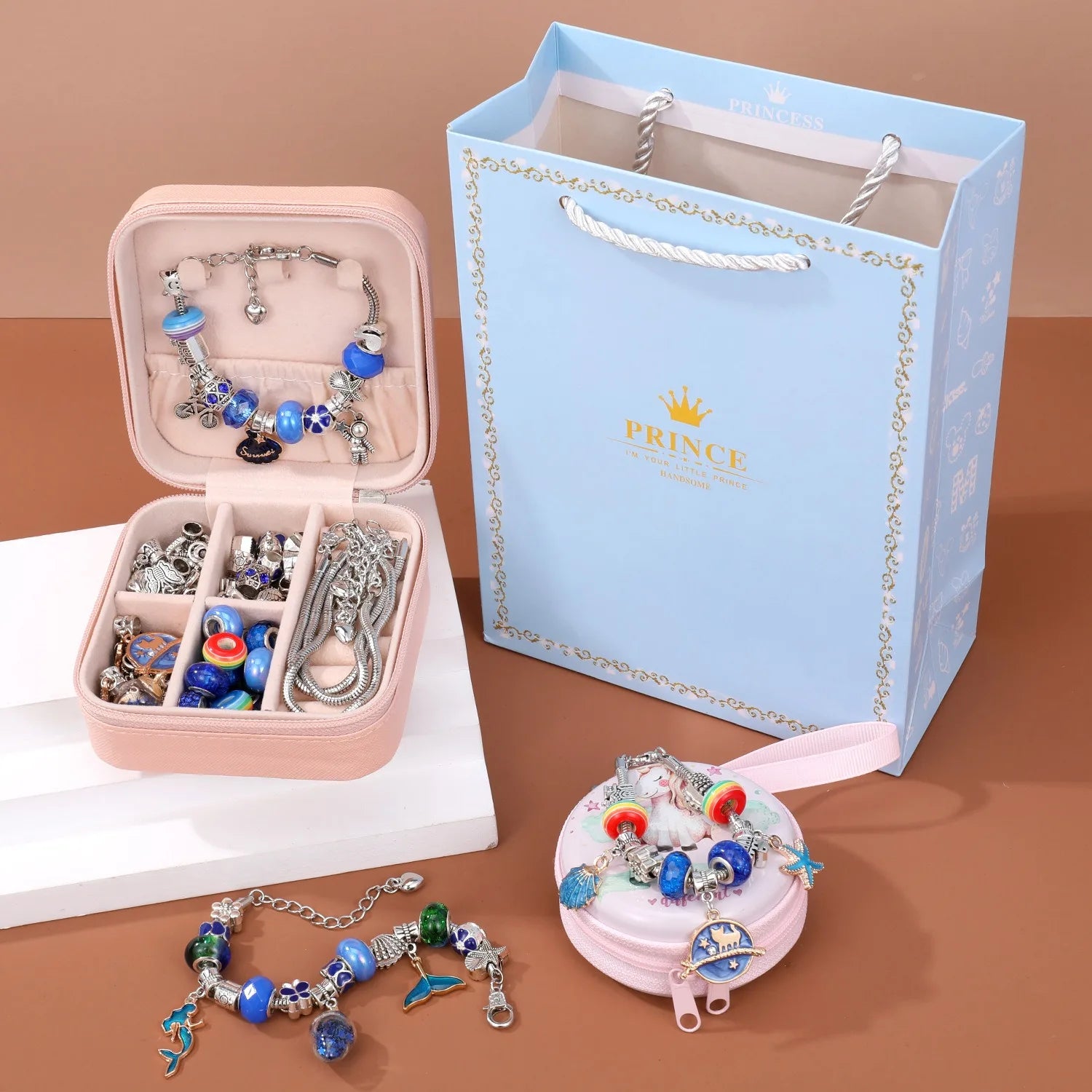 67 Pcs Gold Plated Peace Charm Bracelet Making Kit with Crystal & European Beads for Girls Jewelry Party Crafts Gifts