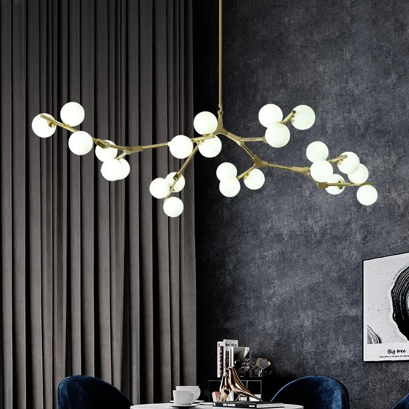 Nordic Gold Black LED Magic Bean Chandelier Glass Ball Lampshade Bedroom Living Dining Room Molecule Pendant Lamp Creative Lamp