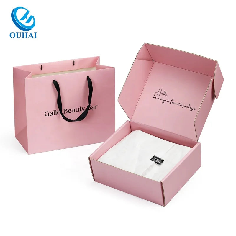 Bag and Box Serie Sets Custom Eco Friendly Wrapping Tissue Paper or Gift Packaging Corrugated Shipping Box Paper Bag with Handle
