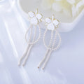 New White Cherry Blossoms  Flower Earrings Brass 18k Gold Plated Imitation Shell Pearl Beads Enamel Chandelier Earrings