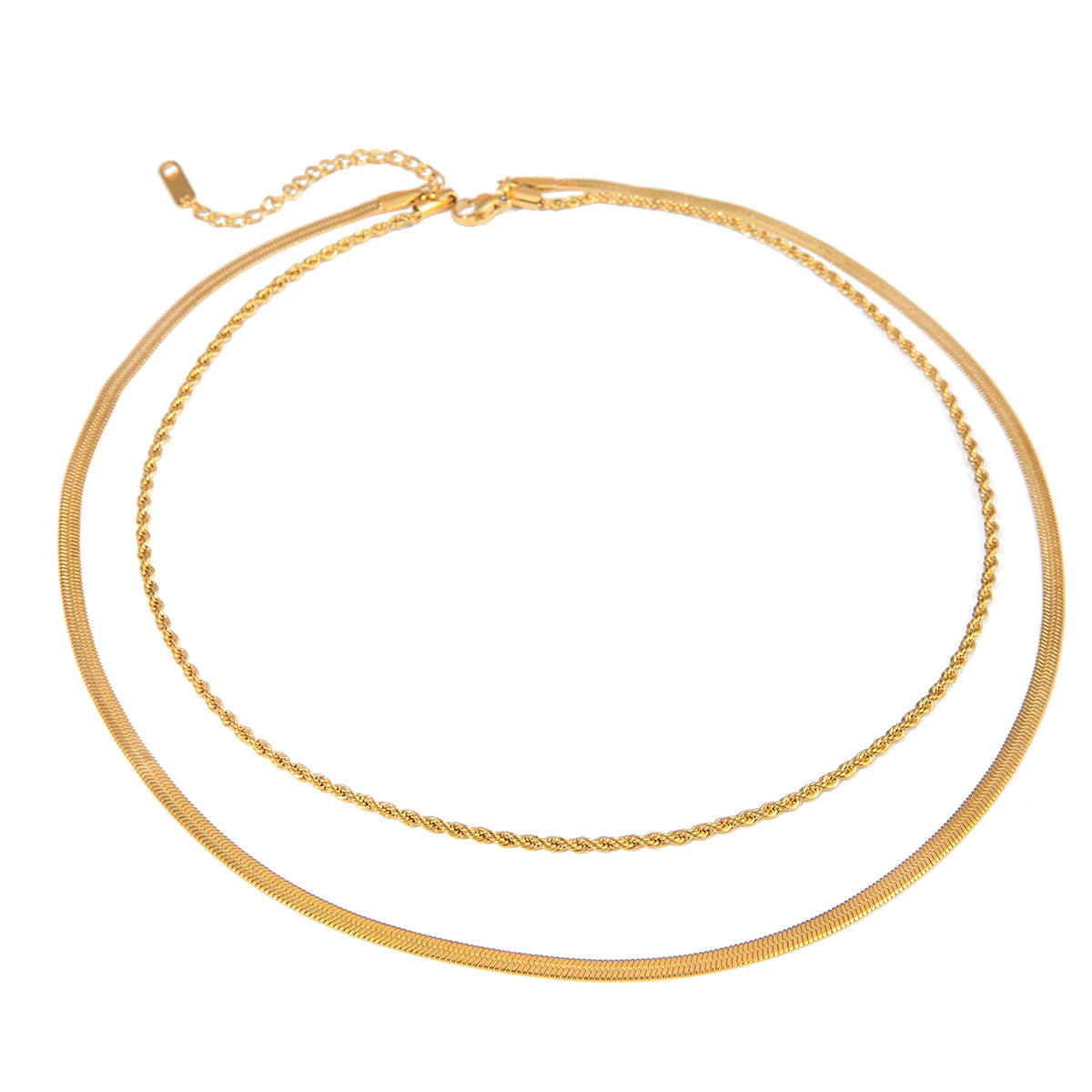 J&D 18K Gold Plated Stainless Steel Double-layer Snake Bone Chain Twist Chain Necklace