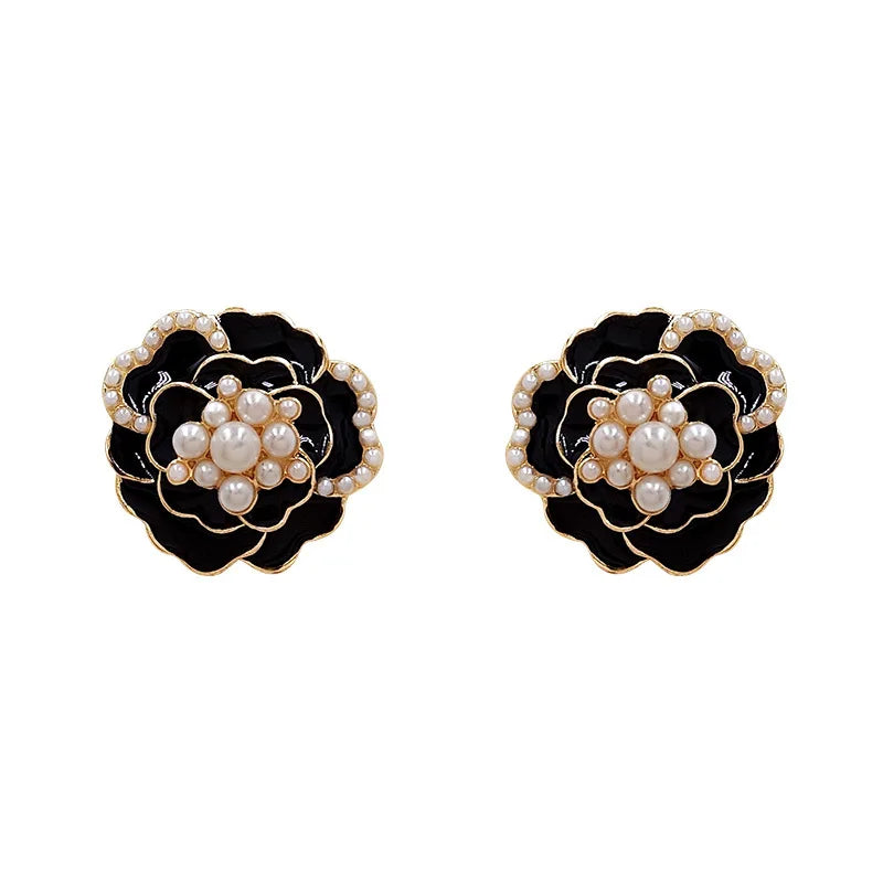 AA00421 925 Silver Needle Fashion New Pearl Flower Camellia Earrings Necklace Temperament Earrings