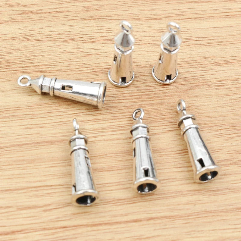 12pcs 25x8mm Antique Silver Plated Tower Handmade Charms Pendant DIY Jewelry Making Findings for Bracelet Necklace