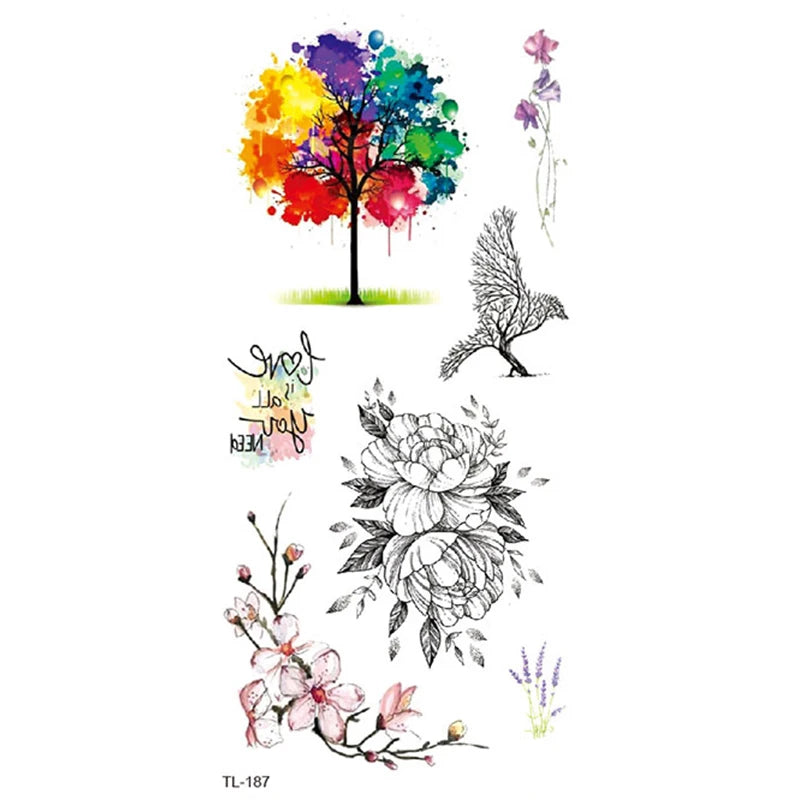 BXTAT TL187 TL192 Mixed Animals Flowers Quotes Stars Plants Love Skull Dreamcatcher Swallow Butterfly Temporary Paper White Body