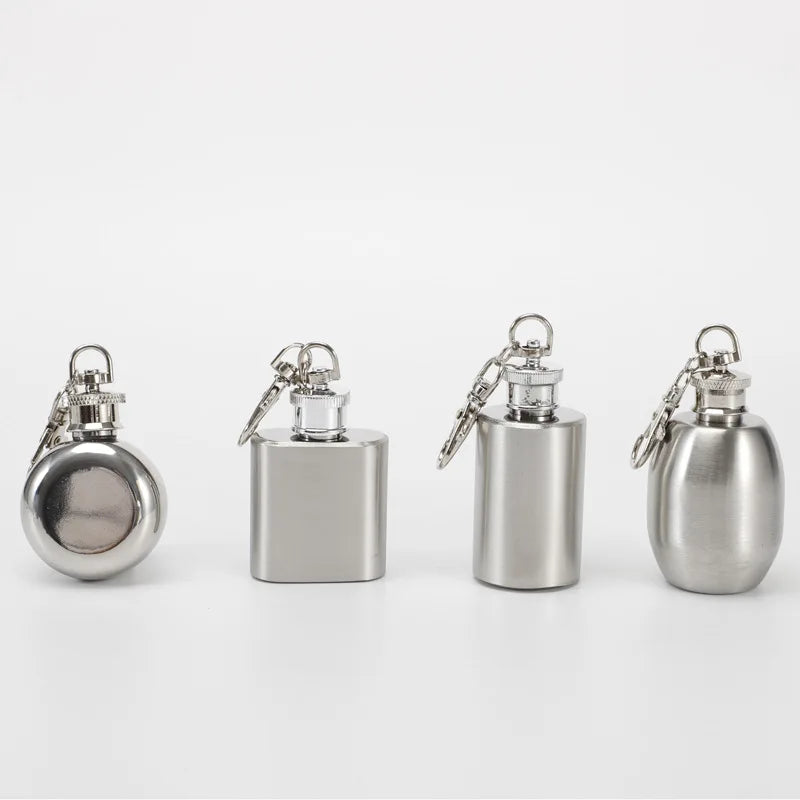 1oz Mini Alcohol Bottle Multi Shape Flask Keychain Stainless Steel Hip Flask