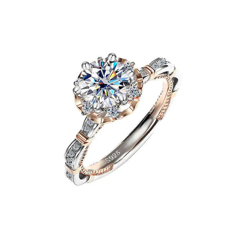 Factory Wholesale Vintage Design D Color 925 Sterling Silver Moissanite Diamond Ring Six Claws Luxury 1 Carat Wedding Rings