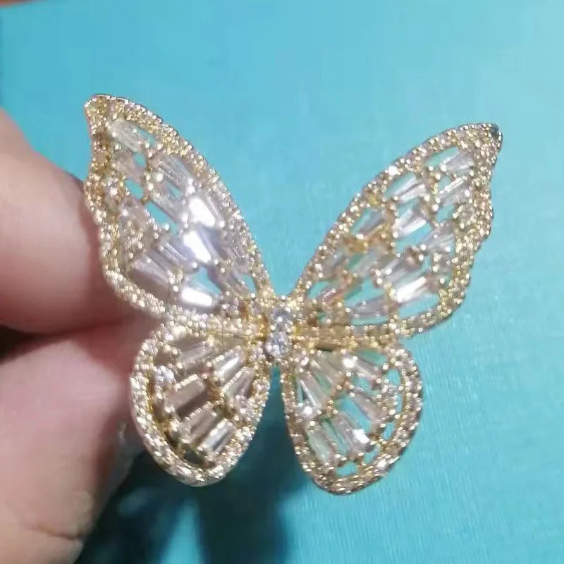 SC Wholesale Exaggerated Fashion Jewelry Rings 7 Types Conspicuous Shiny Hollow Full Rhinestone Butterfly Rings for Women