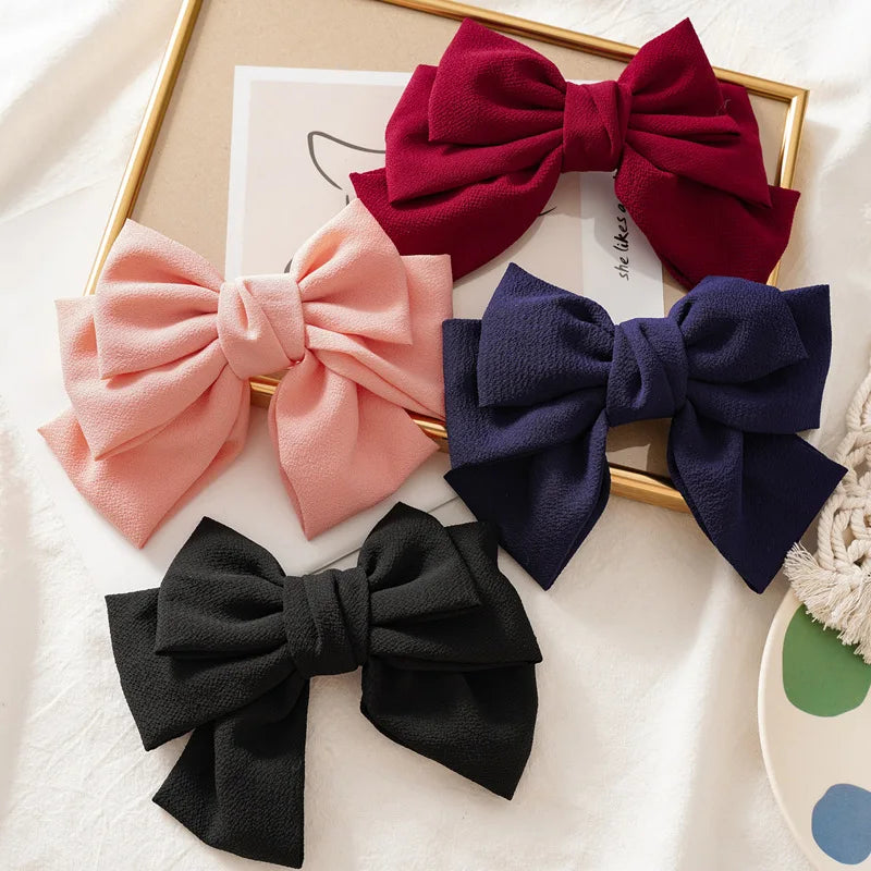 Factory Korean Women Fashion Hair Accessories JK Bow Hair Clip Wholesale Chiffon Butterfly Kids Black Hair Bow Clips for Girls