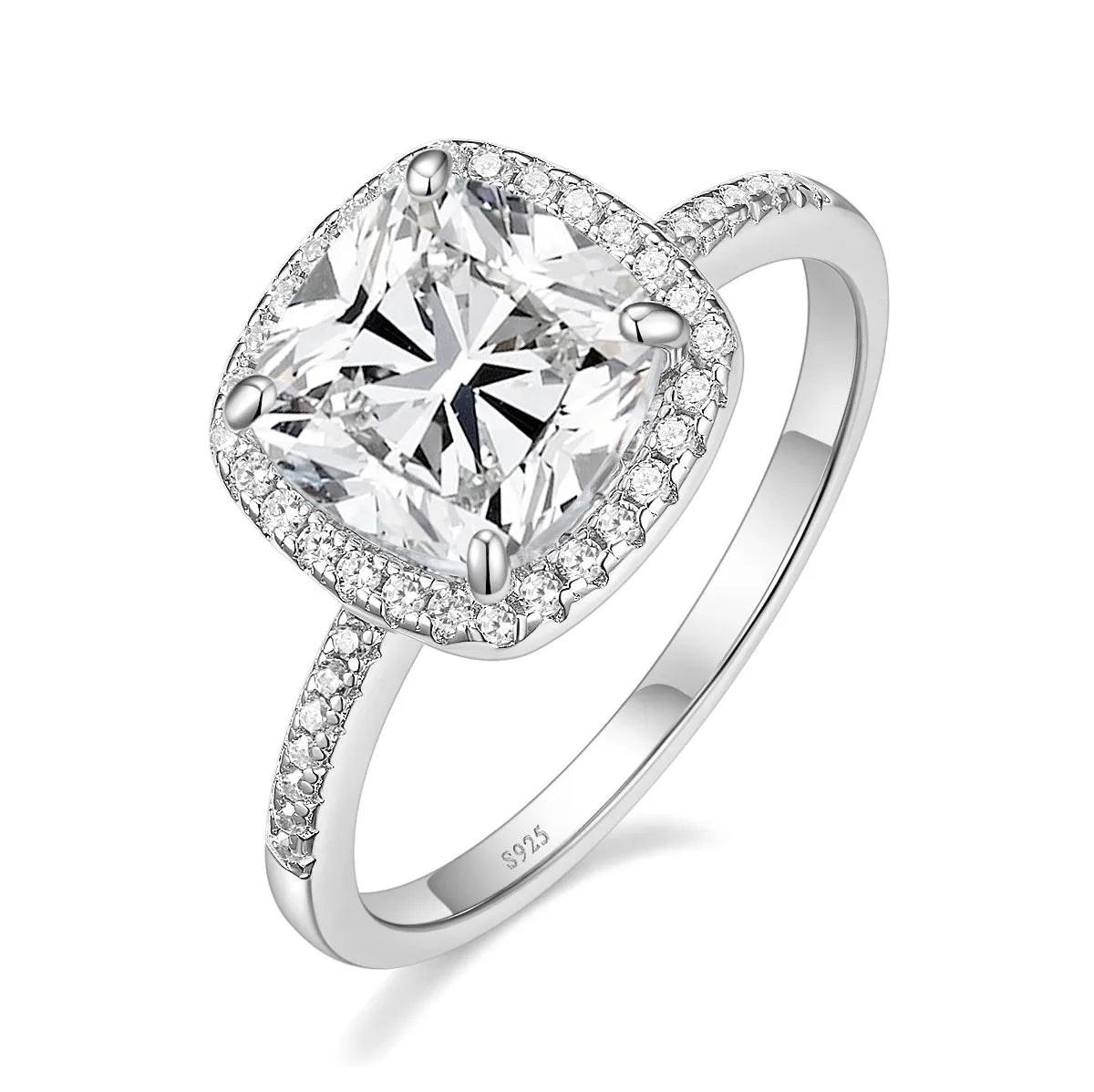 OAHLAN High Quality 3.5CT 925 Sterling Silver Ring Cushion Cut Cubic Zirconia 5A CZ Engagement Rings Wedding Bands for Women