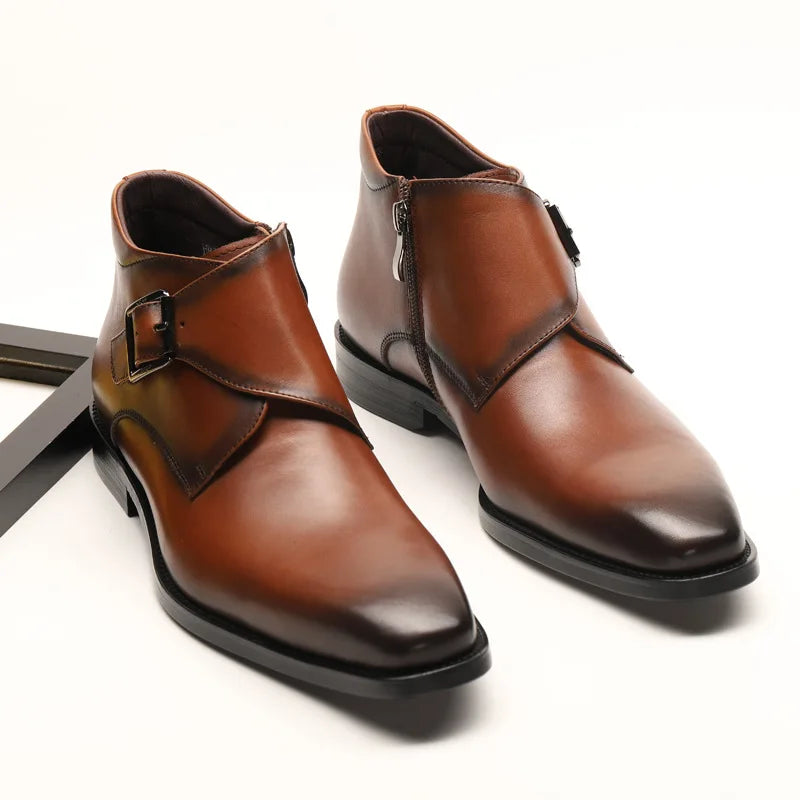 Latest Official Buckle Strap Ankle Booties Handmade Designer Business Formal Men British Heels Boots Stylish Men's Dress Boots