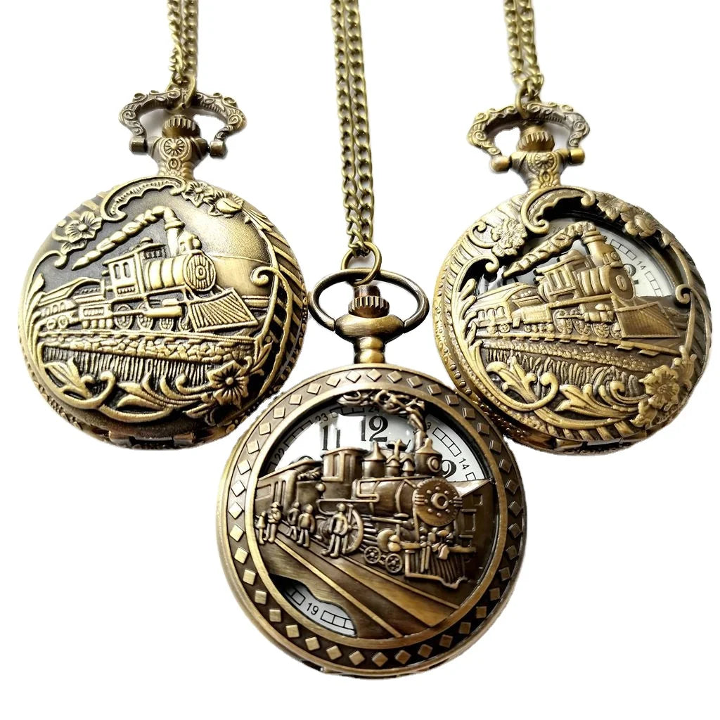 Classic Train Bronze Vintage Favor Men Women Antique Hollow Quartz Pocket Watches