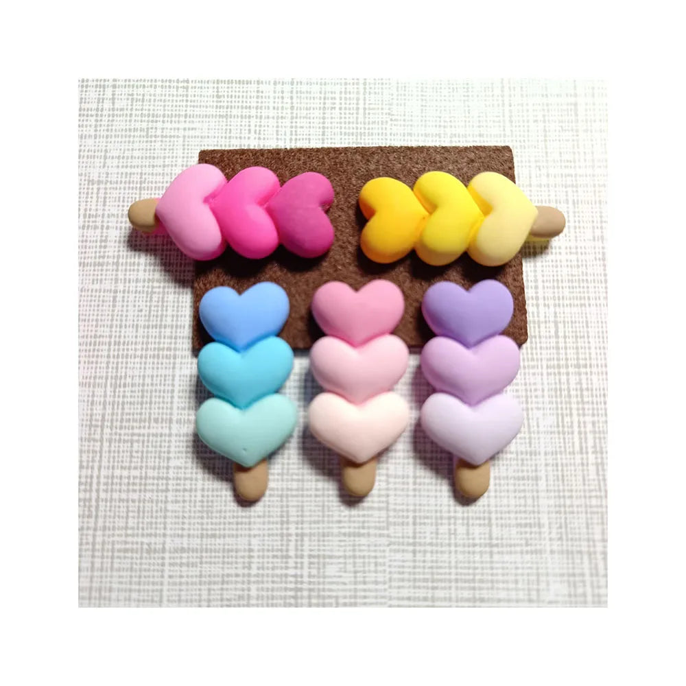 Ice Cream Resin Heart Shape in Three Colors Flat Back Cabochons 15*35mm Simulation Food   Lollipop Jewelry Findings