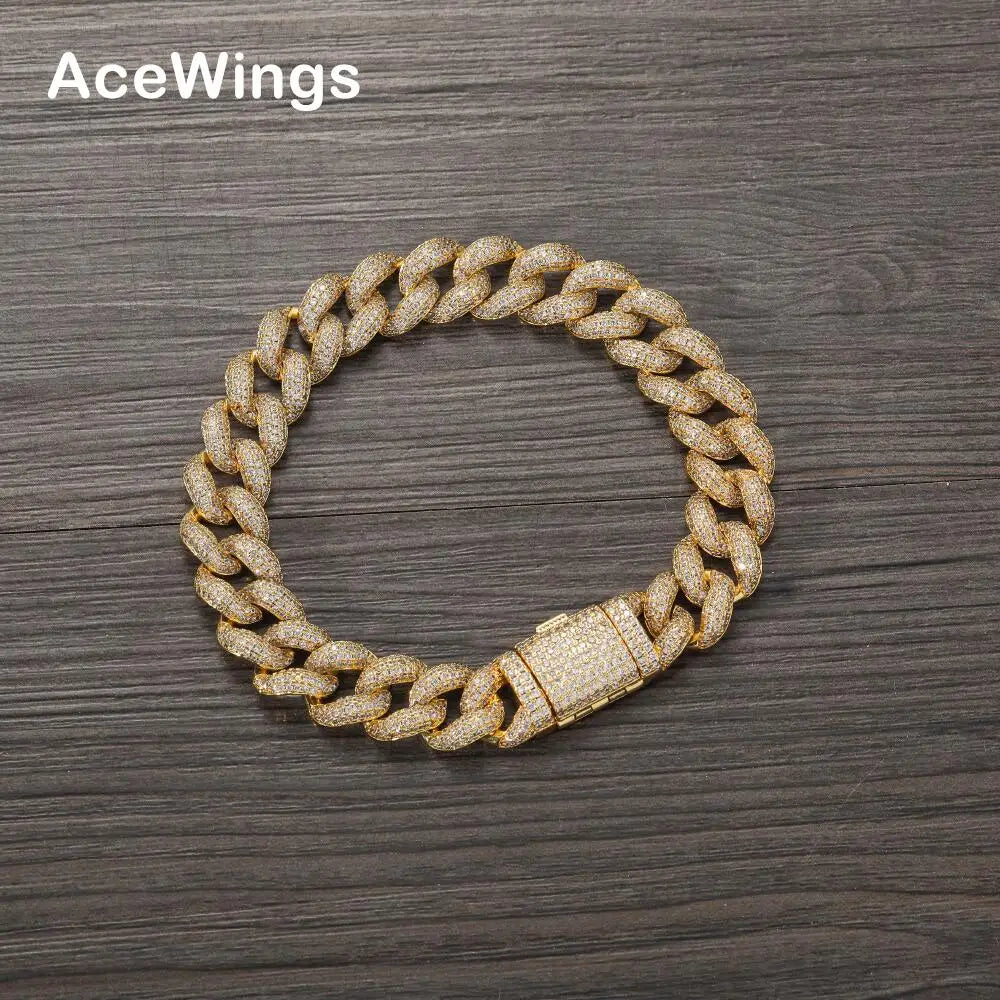 BB030 12mm Brass Setting Zircon Bracelet Hip Hop Iced Out Zircon Cuban Chain Bracelet Men's Jewelry Copper CZ Cuban Bracelet