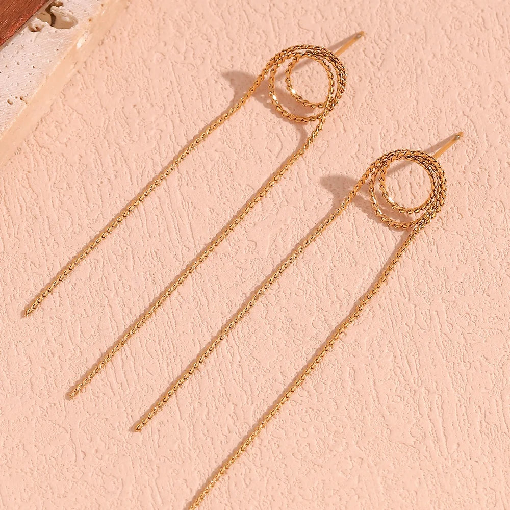 Dreamshow Minimalist Jewelry Gold Plated Tassel Earrings for Women Waterproof Tarnish Free Jewelry Stainless Steel Earrings